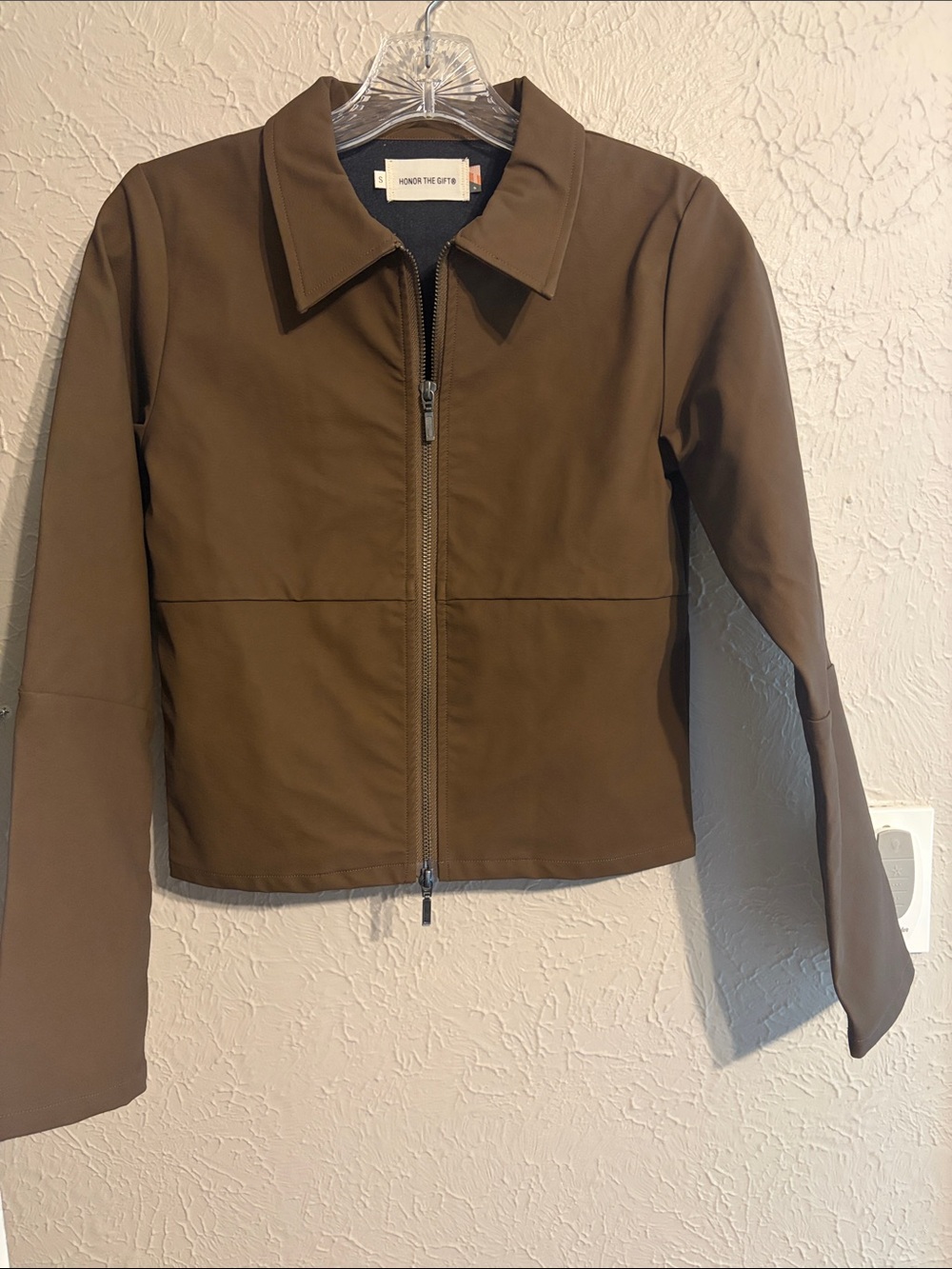 NWOT Honor The Gift Brown Faux Leather Jacket Size Small